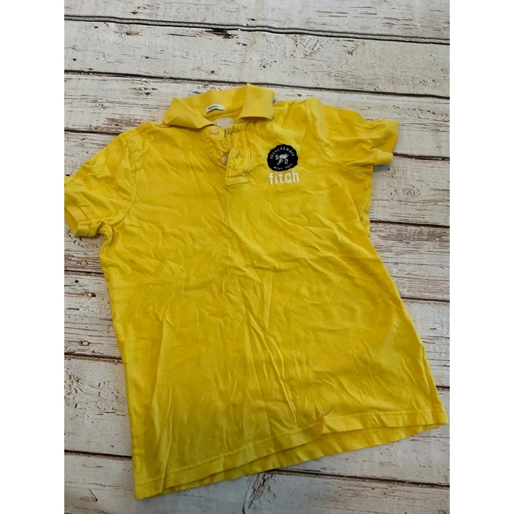 Abercrombie Kids Muscle Fit Polo Shirt Yellow XL Athl Dept Patch Short Sleeve